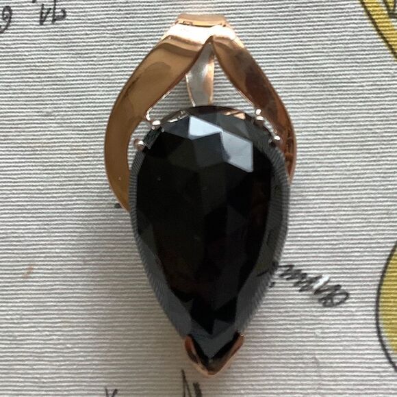 NWOT STERLING Silver 925 Gold Plated Black Onyx Rare Handmade Lrg Pendant​​ - Picture 2 of 9